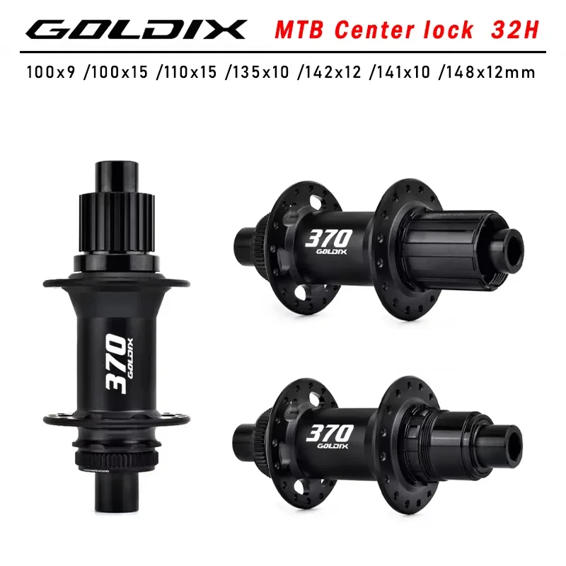 GOLDIX 370 32H Bicycle Hub Sealed Bearing Center Lock Disc Brake J-Bend 32 Holes Ratchet 36T BOOST MTB Hub XD / HG / MS