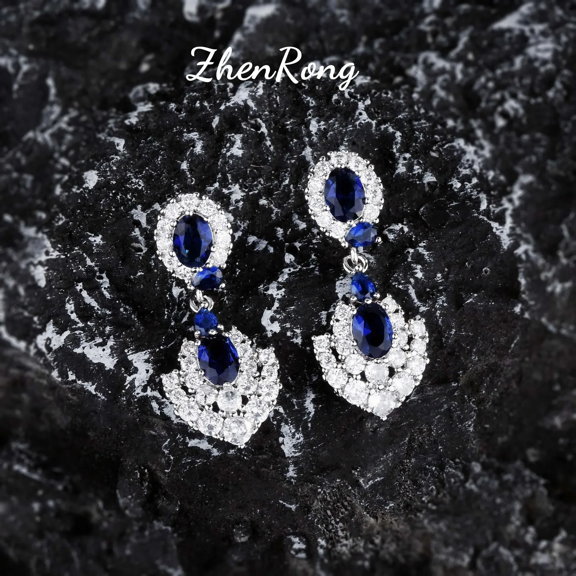 Exquisite Luxury Sterling 925 Silver Tansang Stone Treasure Sapphire Necklace Ring Earring for Women Dainty Wedding Jewelry Sets