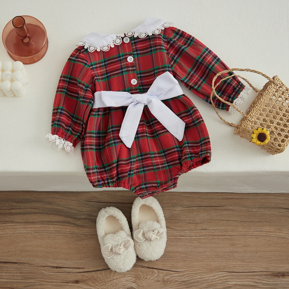 VISgogo Toddler Baby Girl Plaid Christmas Dress Romper Ruffle Red Plaid Princess Dress Xmas Clothes Party Dress Fall Outfits