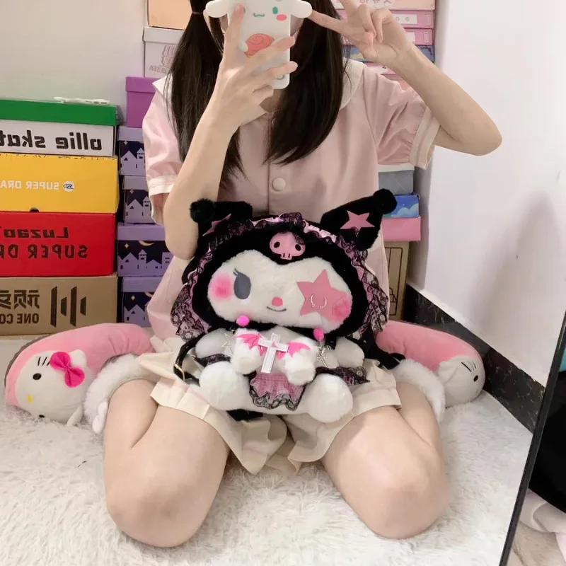 MBTI Y2k Kuromi Womens Shoulder Bag Plush Cute Harajuku Style Doll Casual Backpacks Gothic Punk Lolita New Female Aesthetic Bags