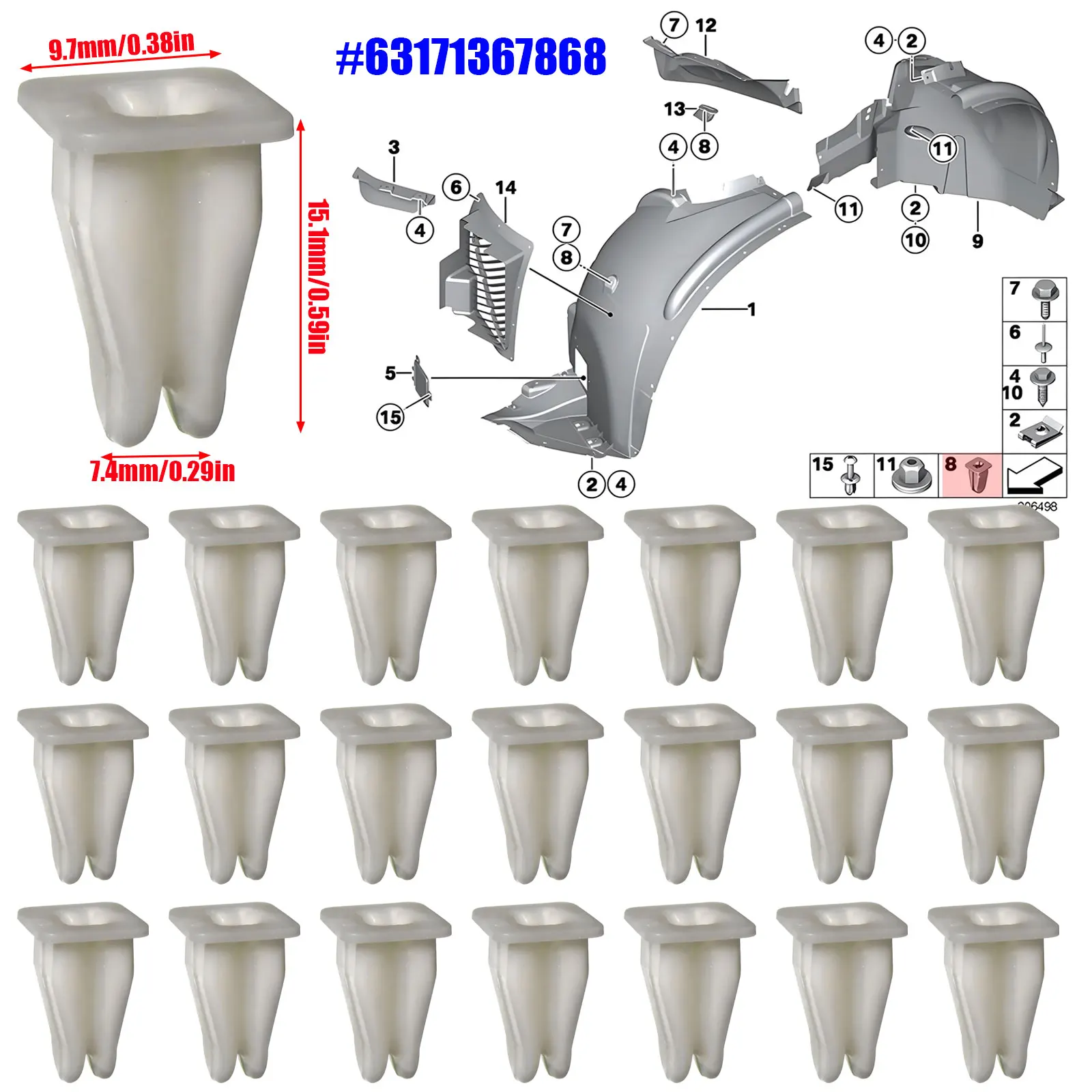 درع التجنيب الجوز عجلة قوس بطانة الحاجز بطانة جروميت كليب 63171367868 لسيارات BMW E30 E36 3 سلسلة E39 E60 E61 5 سلسلة #1