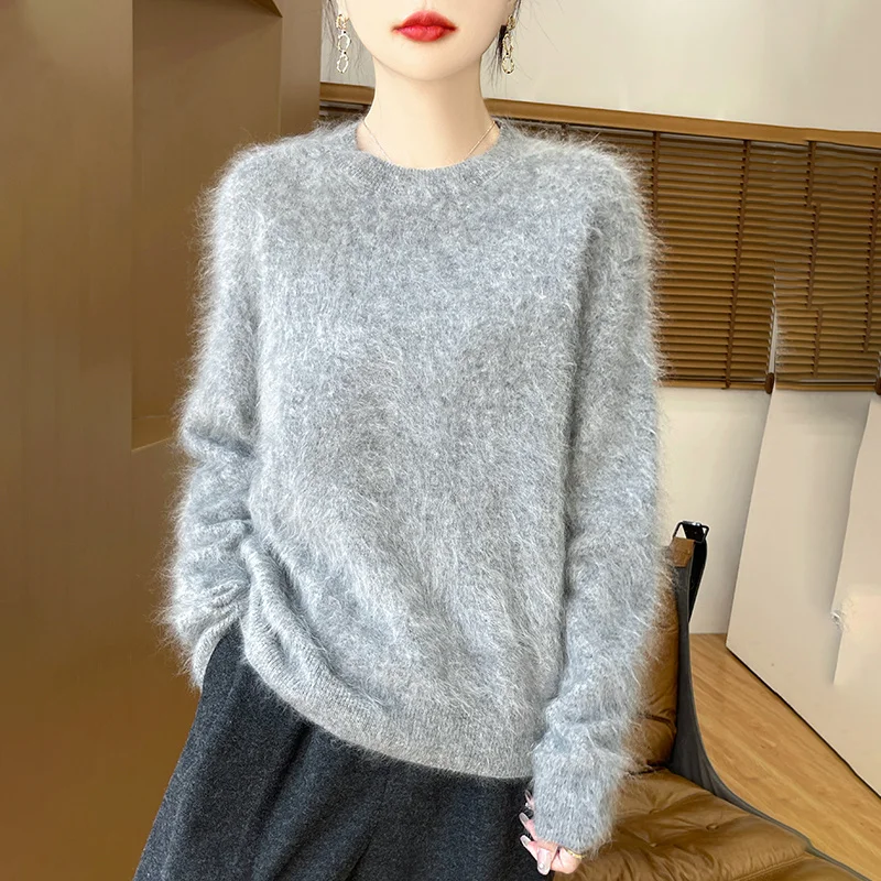 High-End Cashmere Sweater Women's Round Neck Long Brushed Knit Pullover 2024 Autumn/Winter Warm Long Sleeve Ultra Light Soft Top