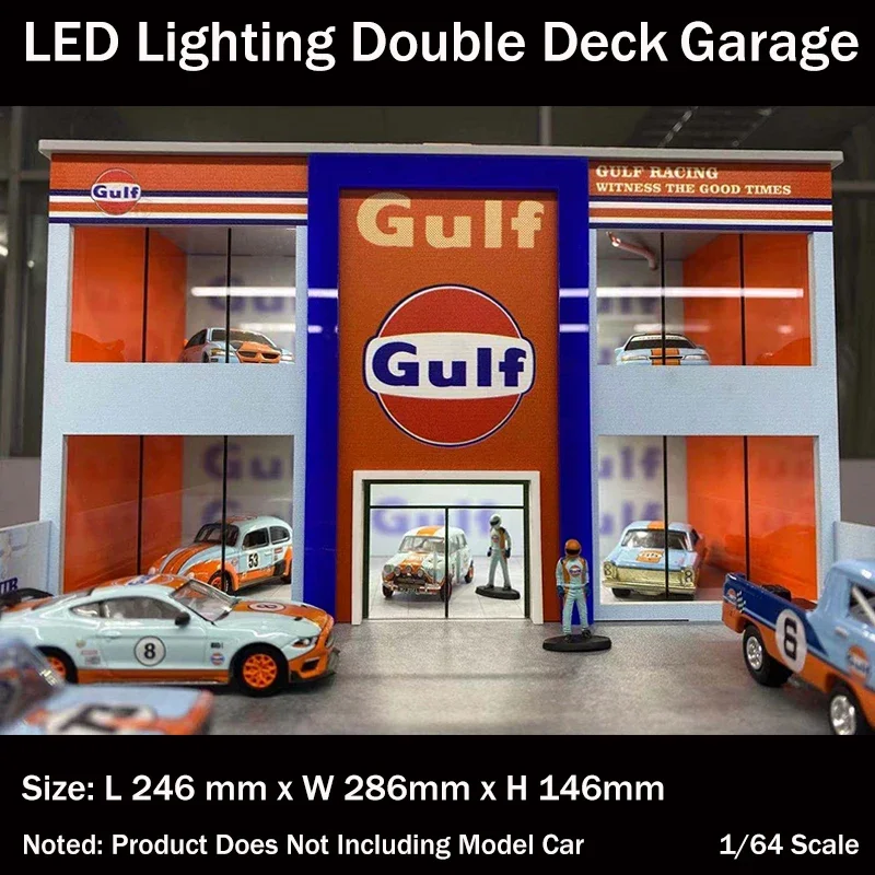 Assemble Diorama  LED Lighting Double Deck Garage Model Car Station Parking Lot - Gulf Version 1:64