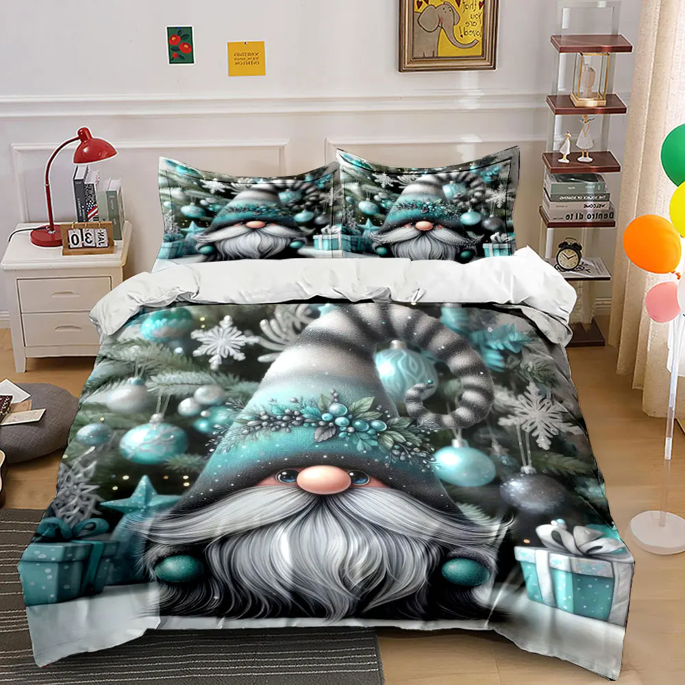 Adorable gnome figure amidst festive gifts and decorations Print Duvet Cover Bedding Set Included 1*Duvet Cover 2*Pillowcases