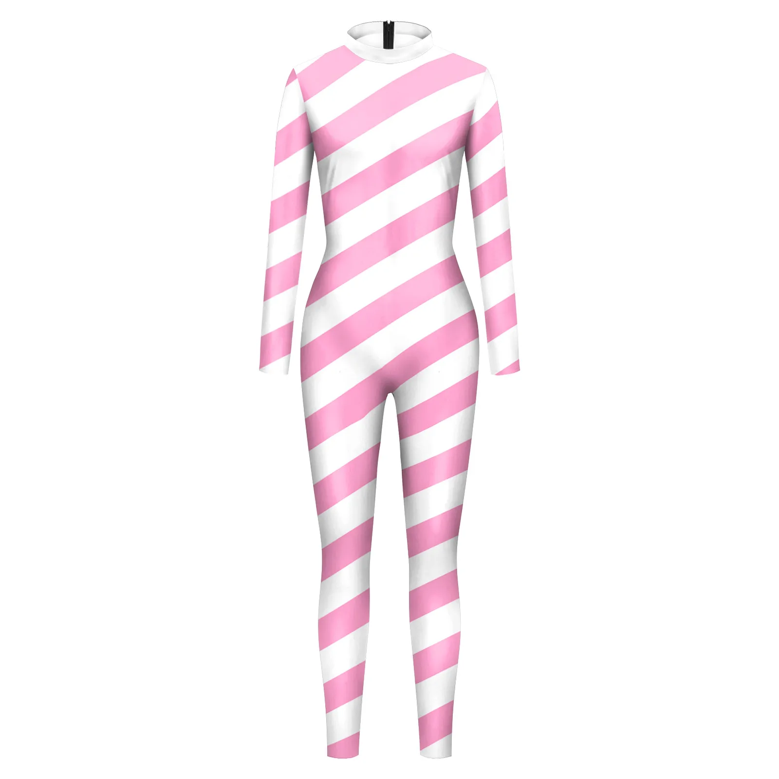 Christmas Candy Cane Bodysuit Women Men Red Stripe Cosplay Costume Carnival Disguise Wear Couple Xmas Party Outfit Festival Suit
