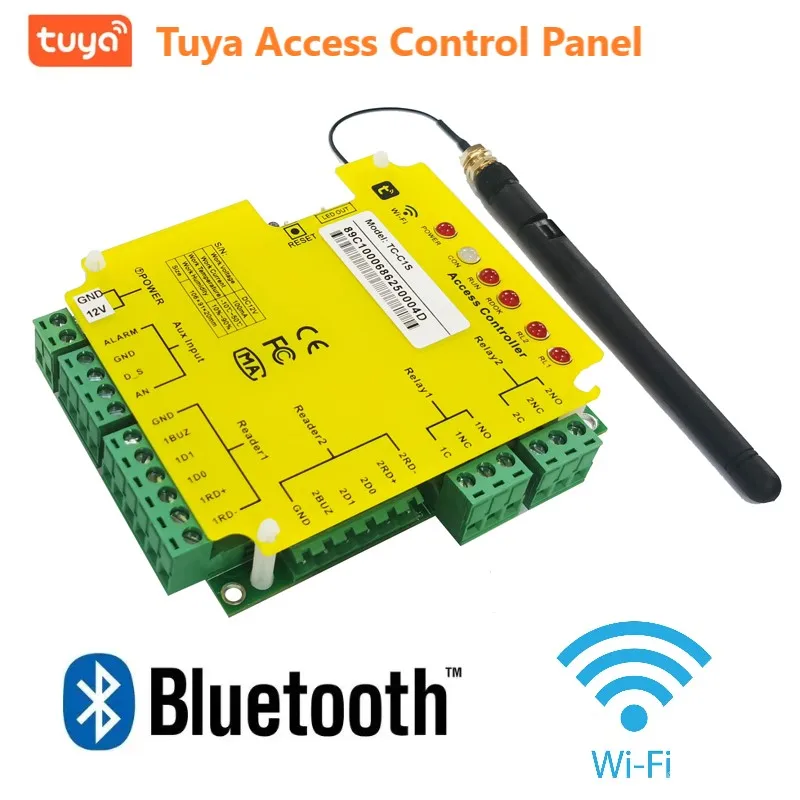 

Tuya Wifi Access Control Panel Mobile App Bluetooth Long-range Control 2 Readers Home Door Lock Security