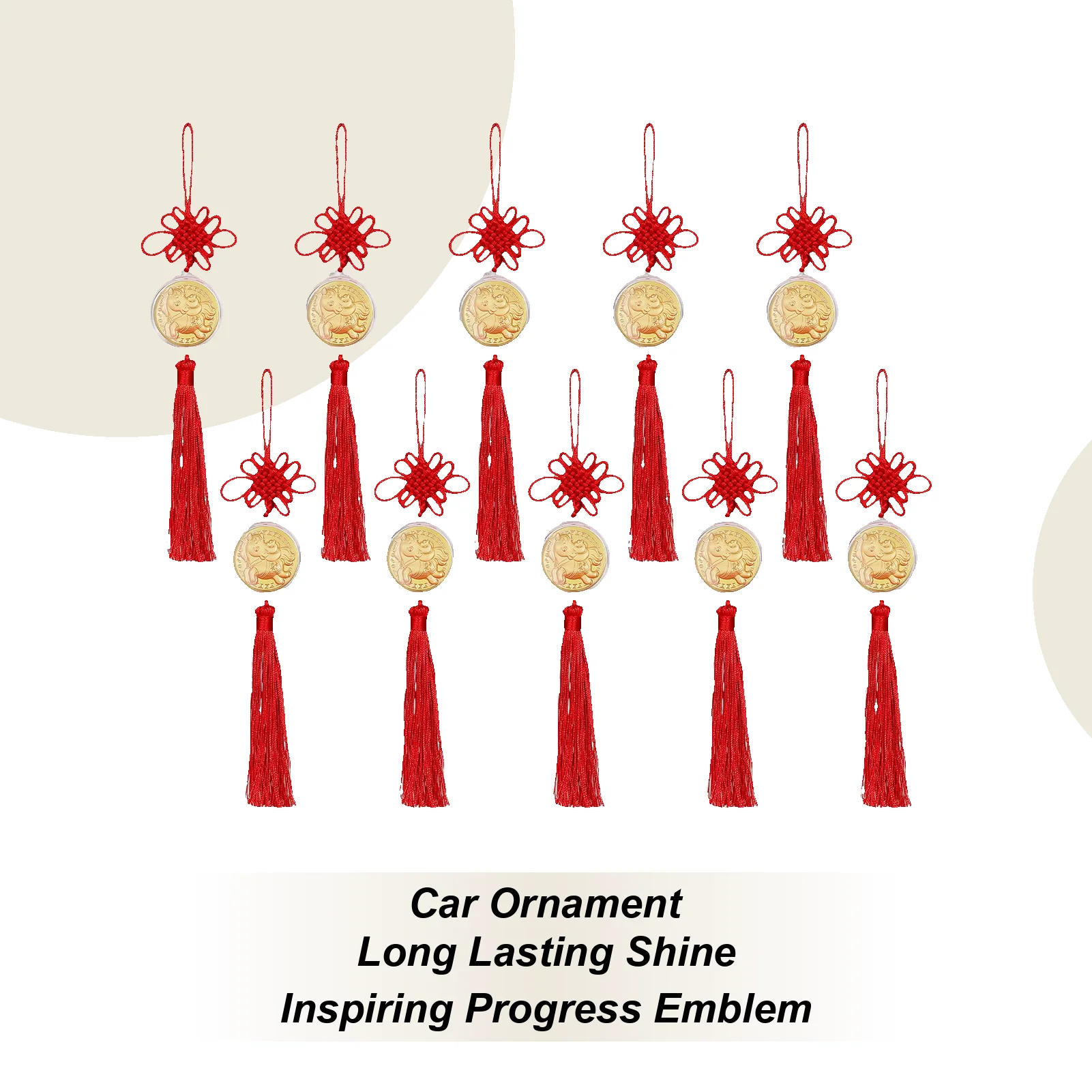 Year Of The Horse Car Pendant 10 Pieces Gold Portable Charm With Tassel And Knot Chinese New Year Horse Decorations For Cars