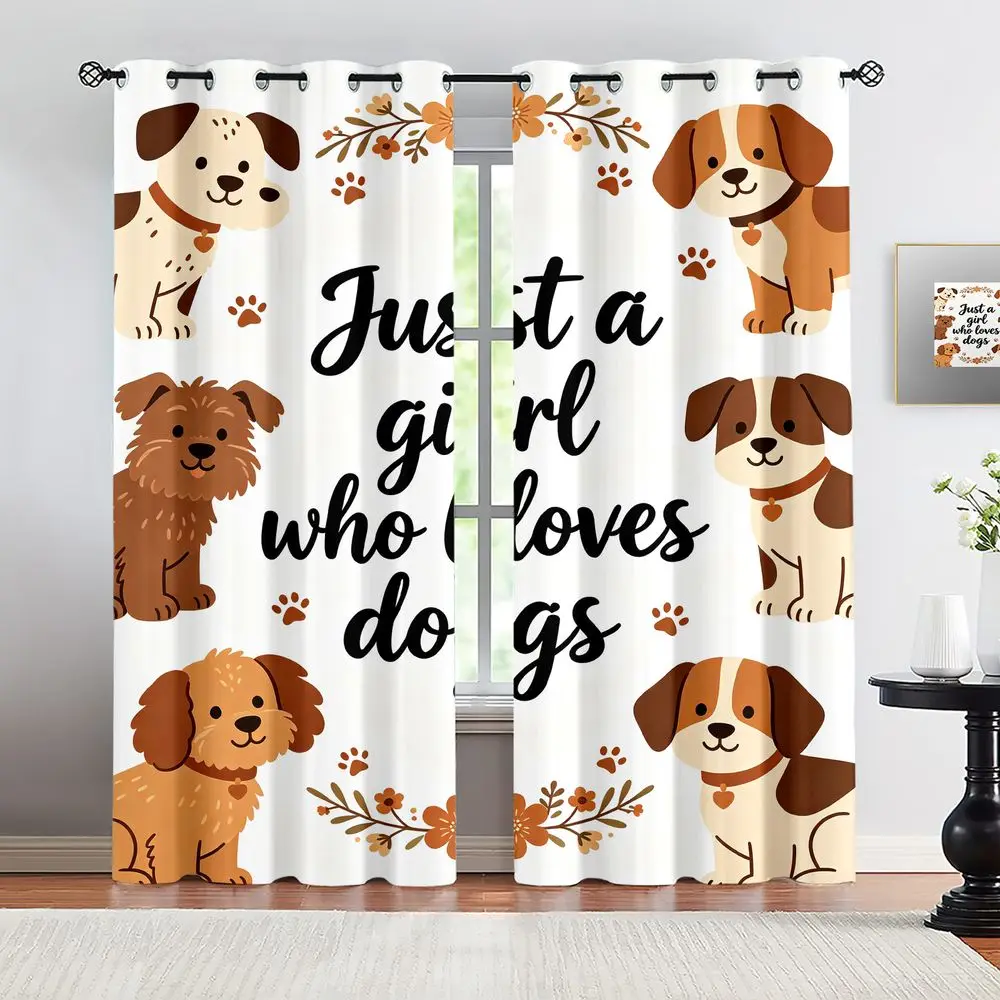 Cute Puppy Floral Curtains 2 Panels Light Blocking Rate 85% Printed Curtains Darkening Curtains Decoration Curtains Pet Decor