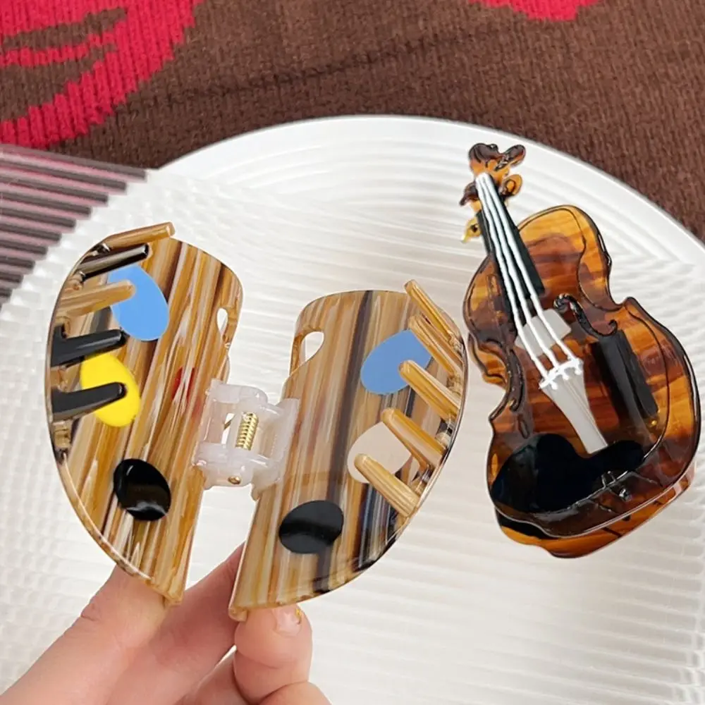 

Korean Style Violin Shape Hair Claw Brown Color Palette Acetic Acid Hair Claw High Ponytail Clip Ceartive French Shark Clip