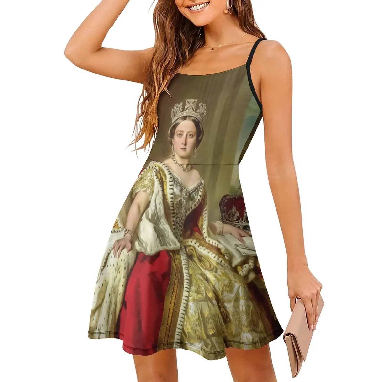 فستان كوين بوهيمي بدون أكمام للنساء مطبوع عليه فساتين حفلات الشاطئ الملكة المملكة المتحدة بريطانيا العظمى وفستان سهرة للنساء #3