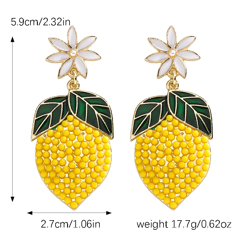 girlgo Handmade Alloy Rice Bead Lemon Drop Earrings - Summer Fresh Fashion Jewelry for Women, Boho Chic Accessory