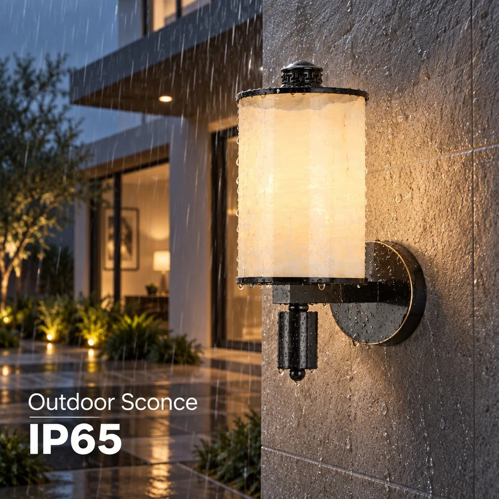IP65 Waterproof Solid Brass Outdoor Wall Lamp Natural Jade Shade Luxury LED Exterior Sconce Decorative Light for Villa Courtyard