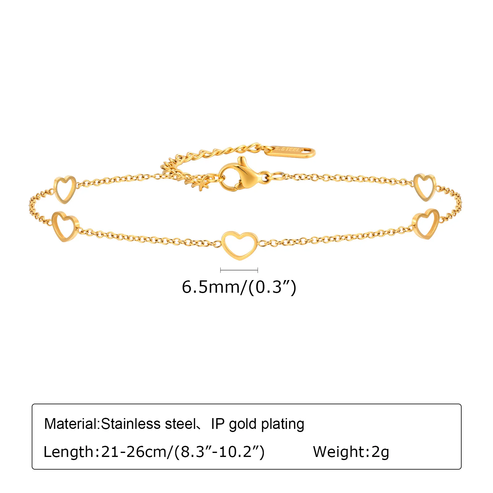 Heart Anklet Chain Bracelet for Women Girls, Adjustable Link Stainless Steel Summer Beach Anklets Bohemian Jewelry