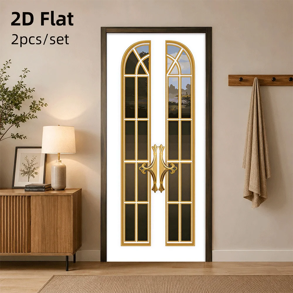 1 piece of European retro patterned door sticker self-adhesive decorative sticker suitable for home stores, offices, 2D flat