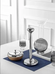 Stainless Steel Paper Towel Holder, Tissue Holder, Kitchen Towel Stand, Silver and Walnut Wood Stand For Kitchen
