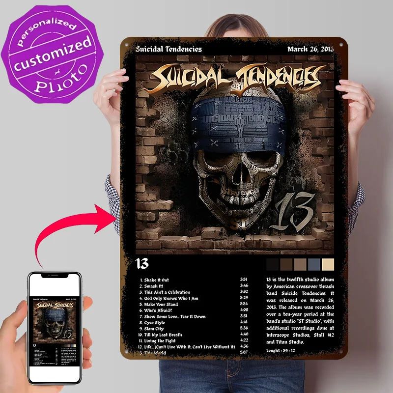 Suicidal Tendencies '13' Album Cover Poster Retro 3D Printed Metal Signs Customized Wall Hanging Gift for Room Decoration Items