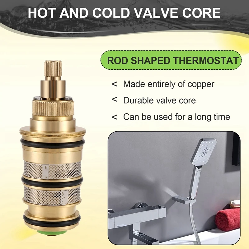 Brass Replacement Thermostatic Cartridge,Shower Mixer Valve Bar Repair Kit Intelligent Thermostatic Valve Core