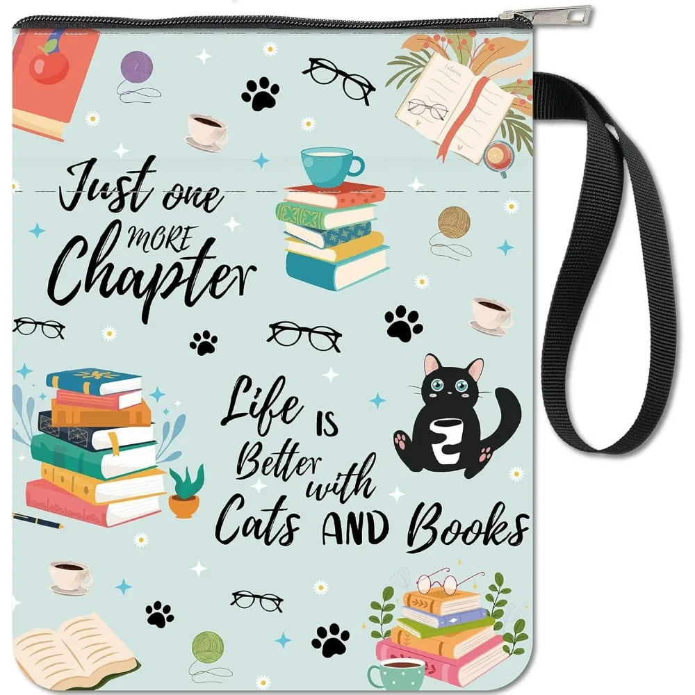 Book Sleeves Cat Coffee Book Protector Book Covers for Paperbacks Washable Cloth Book Cover with Zipper and Extra Sleeve Pocket