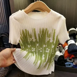 high-end women's clothing summer new round neck printed commuting simple  short sleeved T-shirt  crop top women