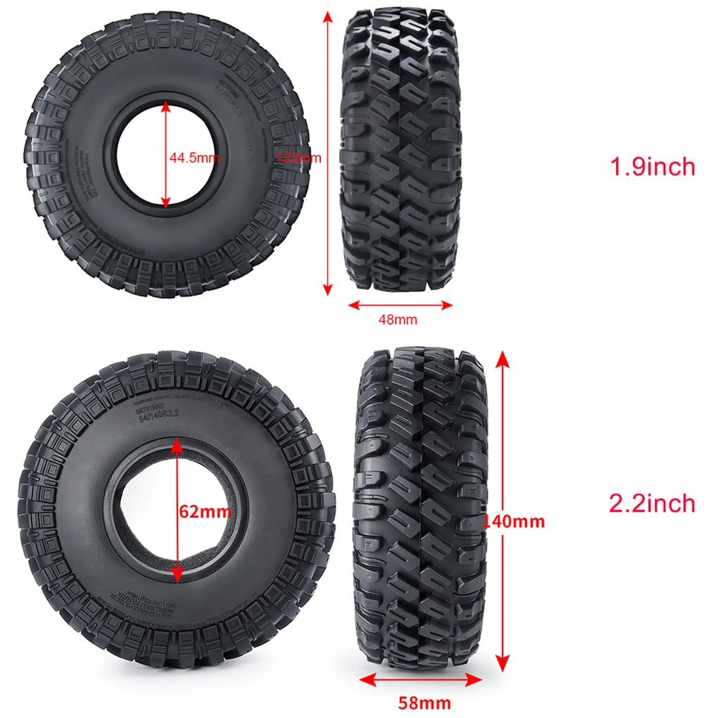 RCGOFOLLOW Pneumatici per ruote cingolate da 1,9 pollici 123mm Diametro 48mm Larghezza 1/10 SCX10 D90 TRX4 TF2 CC01 Capra RC Parte di auto