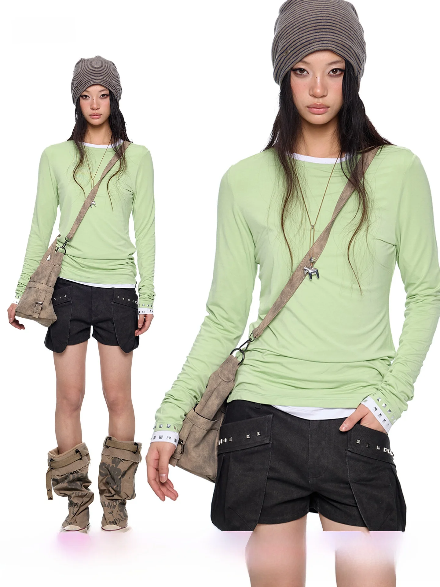 

Женская повседневная приталенная футболка EZEK с круглым вырезом и длинным рукавом, новая коллекция Весна-Лето, из смесового хлопка и полиэстера