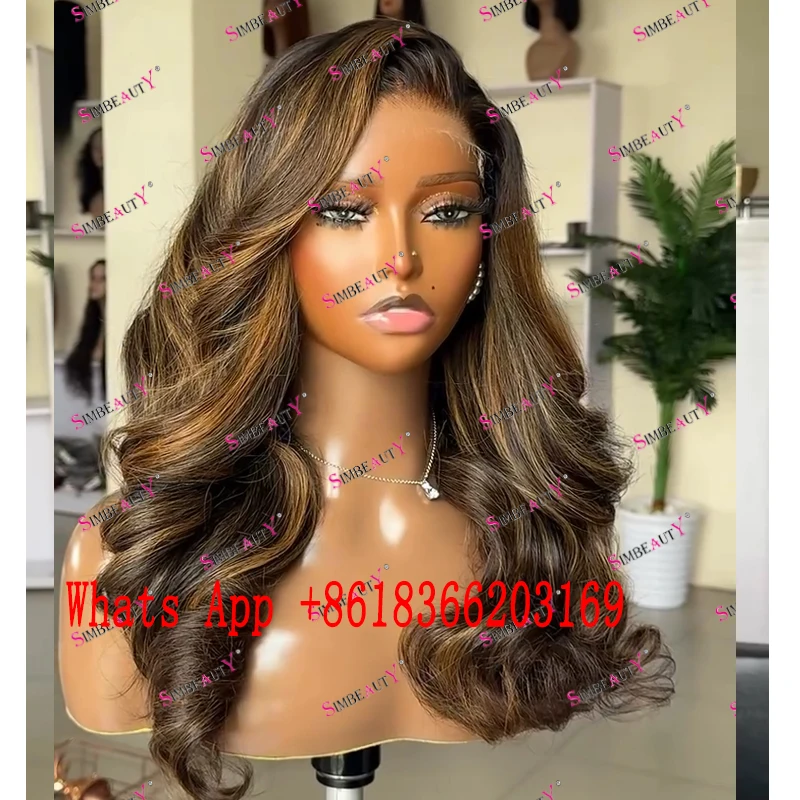 Pre Plucked Side Part Slightly Wavy 100% Human Hair Highlight Brown Blonde 13x6 Lace Front Wigs for Black Women Transparent Lace