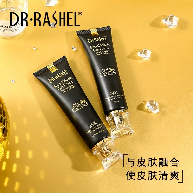 DR.RASHEL 24K Gold Atoms Collagen Whitening Facial Wash Gel Foam Cleanser Moisturizing Improve Fine Lines Dull Skin Brighten