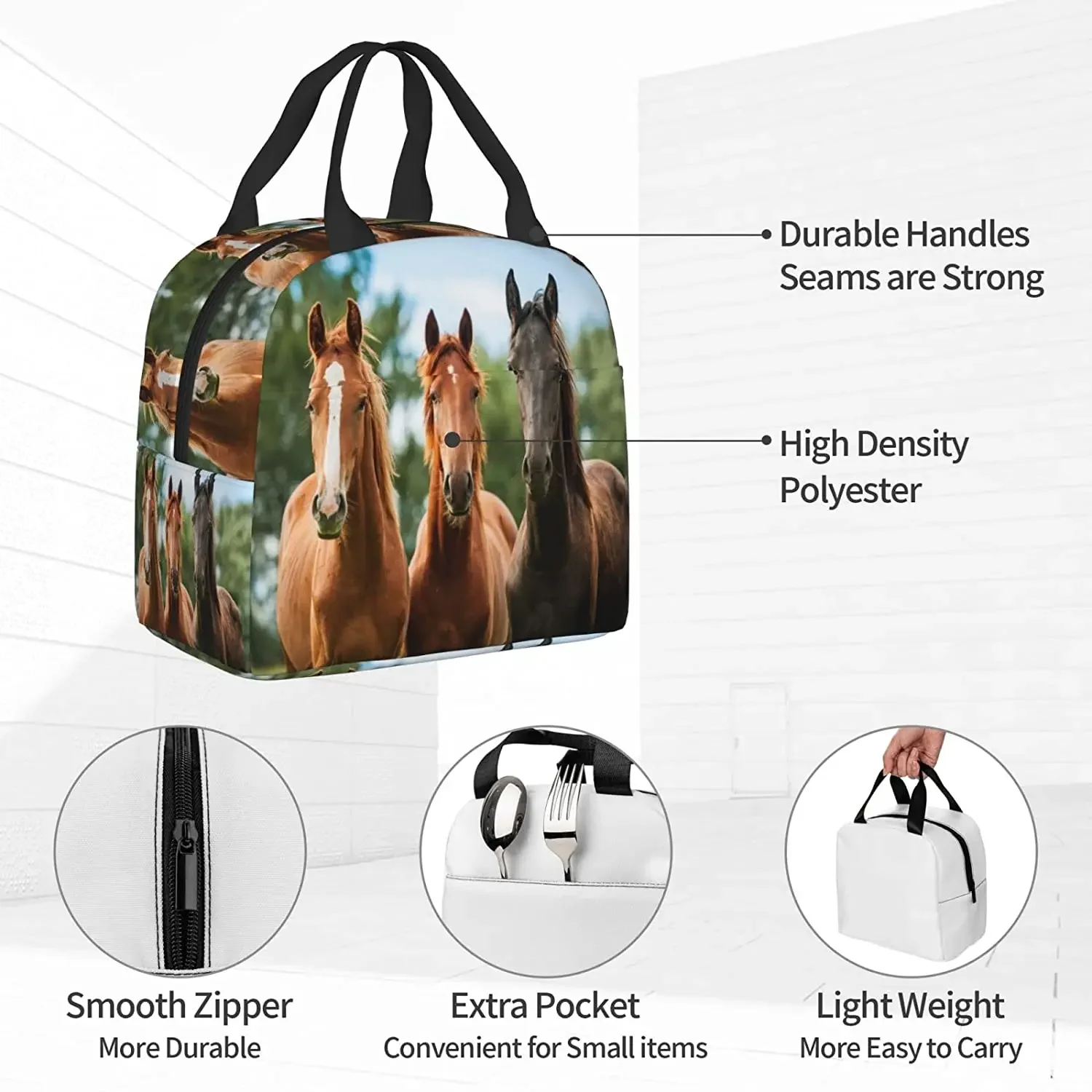 Horses Lunch Box Insulated Lunch Bags for Kids Boys Girls Reusable Lunch Tote Bags, Perfect for School Camping Hiking Picnic