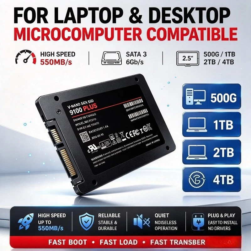 High Speed 2TB 4TB SATA3 550MB/S Internal 9100 PLUS SSD Solid State Disk  for Desktop Microcomputer Laptop Pro Use