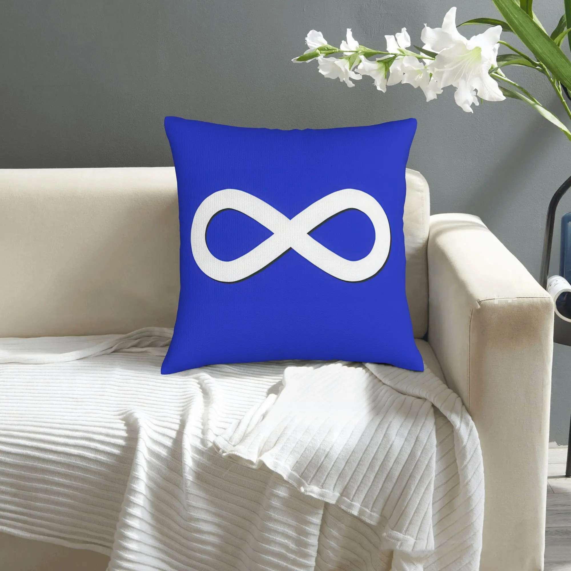 1pc Infinity Symbol Pillow Cover, Royal Blue & White Minimalist Design for Living Room Bedroom Office