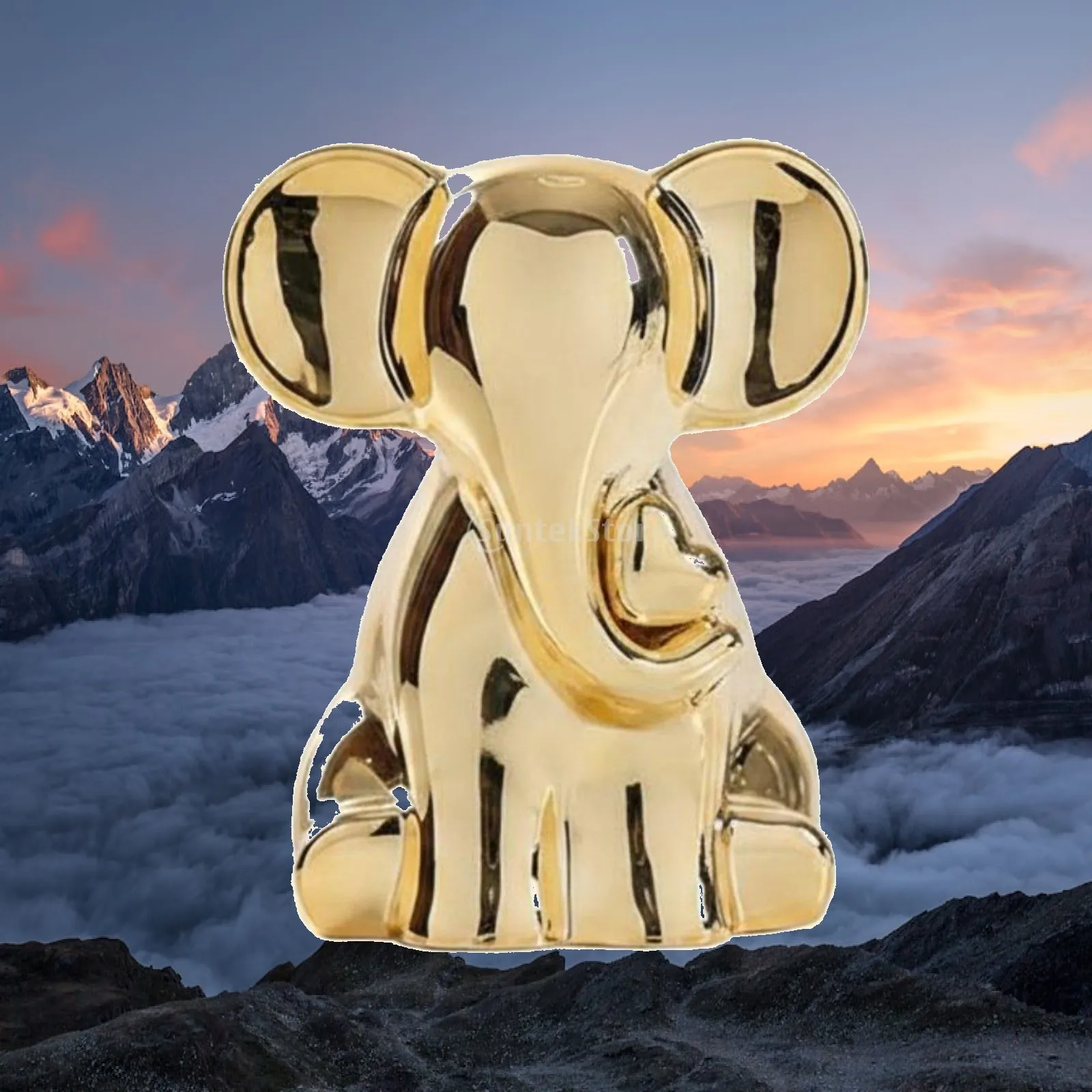 White Elephant Sculpture with Golden Heart Luxurious Golden Appearance Elephant Ornament Handmade Crafted Decor Decoration for