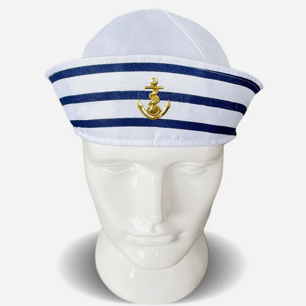 

Blue White Striped Sailor Hat 56cm One Size Navy Captain Hats for Men Women Cosplay Stage Performance Prop Durable Lightweight