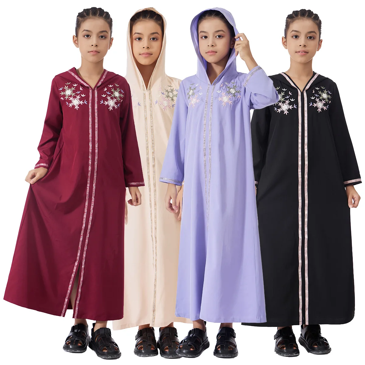 Moslim Meisjes Jurk Met Capuchon Eid Djellaba Ramadan Islam Kleding Turkije Kaftan Saudi Arabische Gewaad Jalabiya Gebed Kledingstuk Caftan Gown