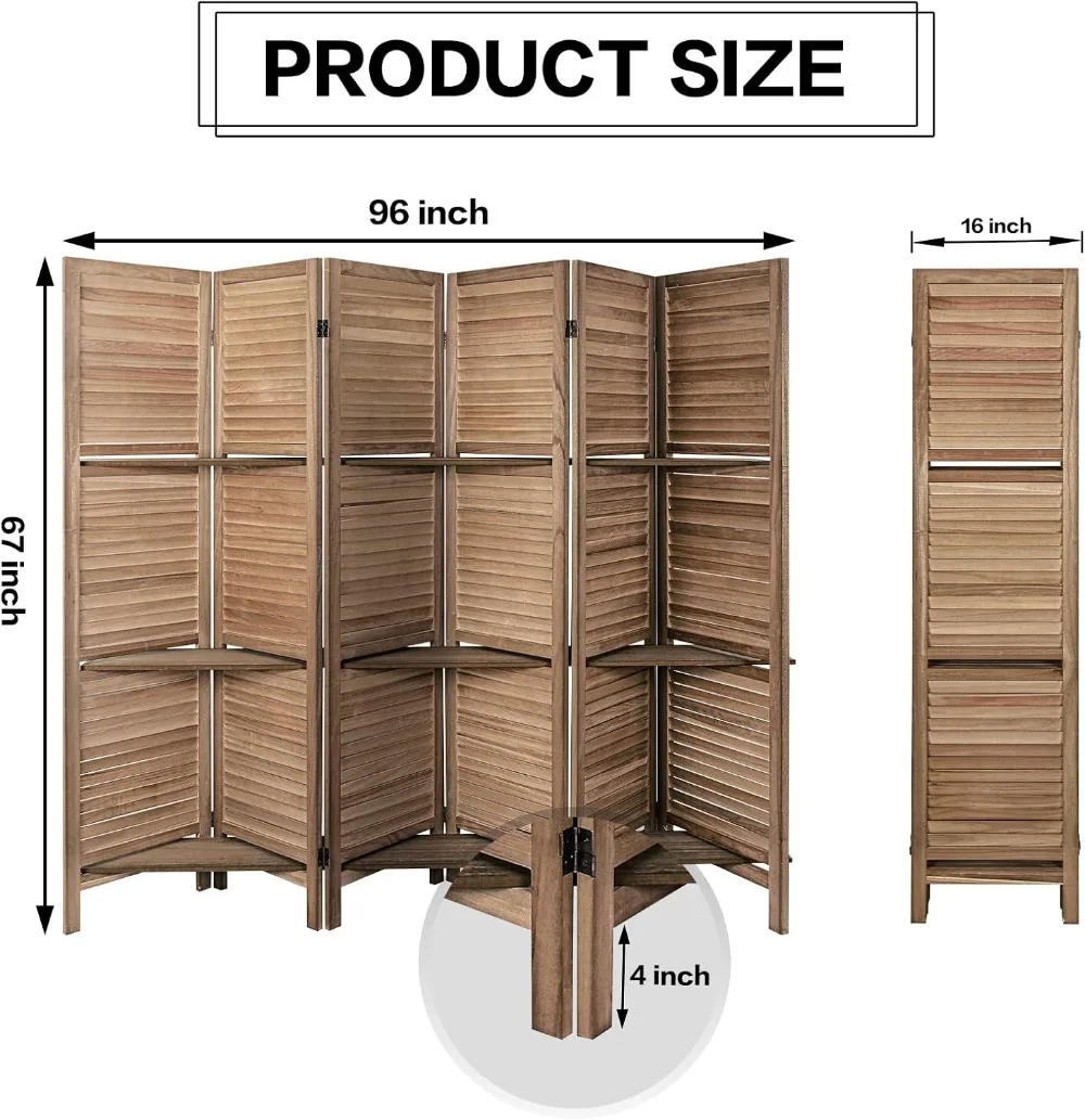 6 Panel Room Divider with Shelves