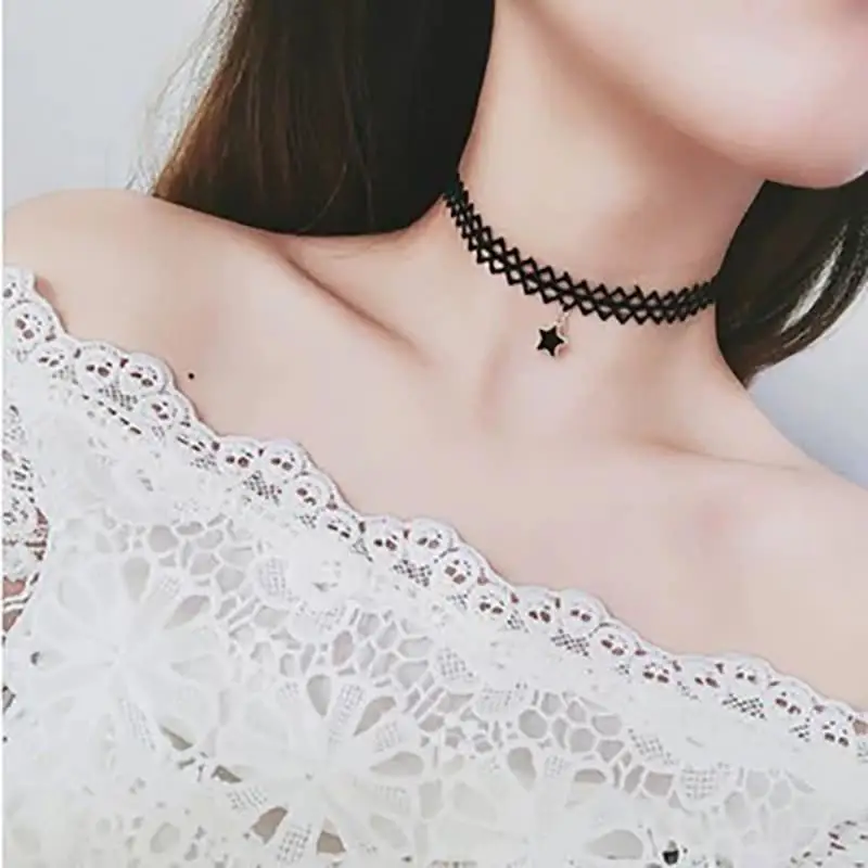 Women Fashion Velvet Choker Necklace Clavicle Chain Vintage Sexy Lace Necklace with Pendants Gothic Girl Neck Jewelry Accessory