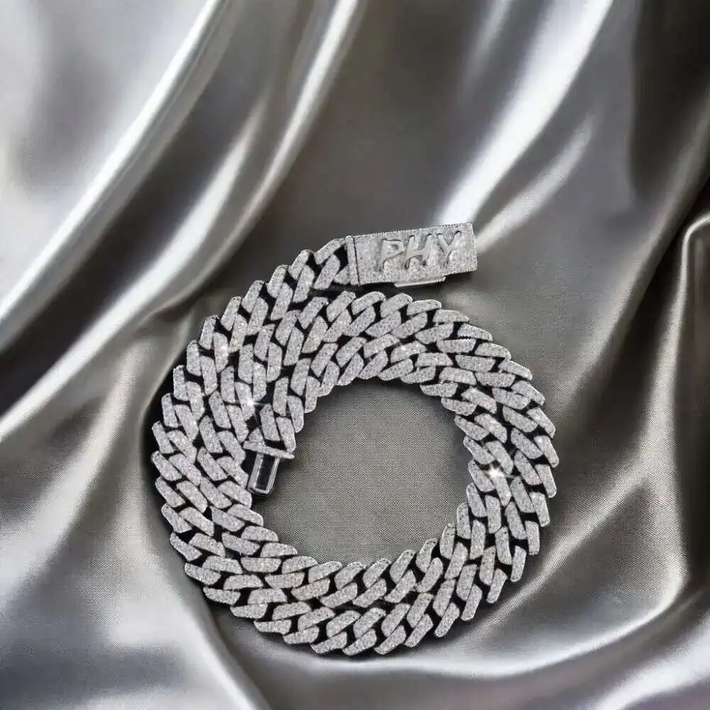 

Dope Jewelry Hiphop Necklace 925 Sterling Silver Cuban Necklace Iced Out 10mm 15mm Custom Lock VVS Moissanite Cuban Chain