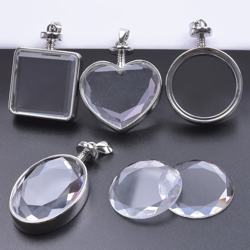 1pc/2pcs Round Heart Memory Relicario Locket Pendant For Women Frame Floating Medaillon Charm DIY Living Picture Pendant Jewelry