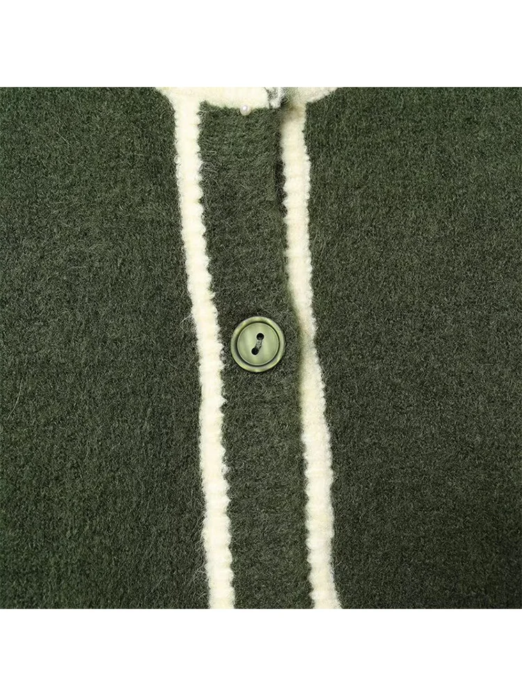 Cardigan de malha casual feminino o pescoço único breasted contraste malhas 2025 outono inverno chique senhoras moda outerwear