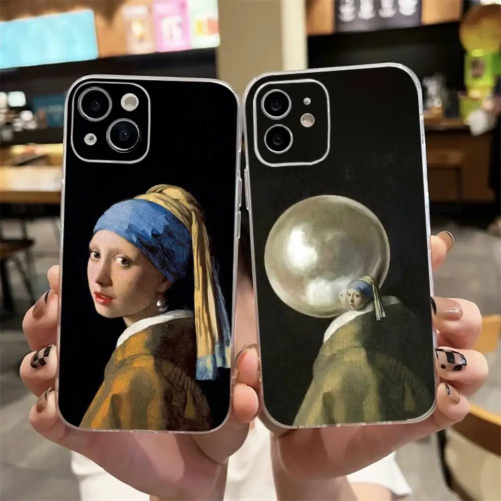 

The Girl with the Pearl Earring Absurd Version Phone Case For iPhone17,16,15,14,13,12,11 Plus,Pro Max Soft Transparent Cover