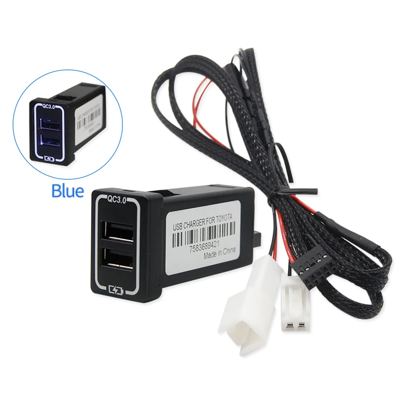 急速充電カーチャージャー,トヨタカムリ,カローラ,ヤリス,rav4,レイズクルーザー,デュアルUSB電話,pda,dvrアダプター,プラグアンドプレイ,qc3.0ケーブル用