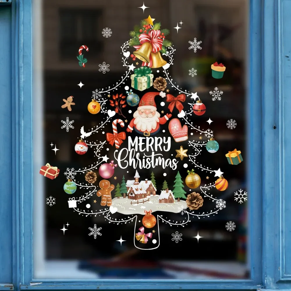 

Christmas Window Stickers Santa Claus Christmas Tree Cartoon Glass Decals Merry Christmas Holiday Decorations Sticker Gifts