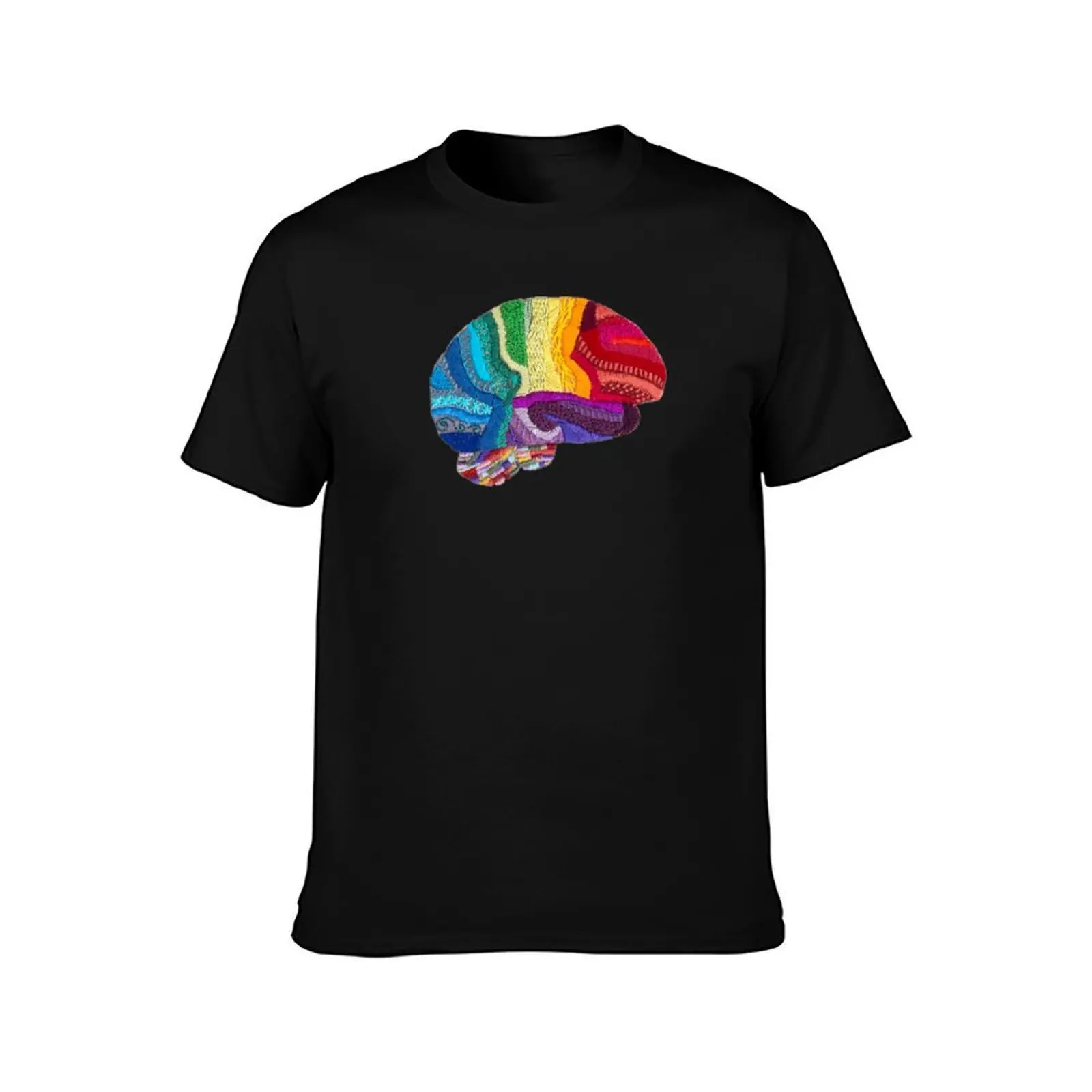 Sampler Brain - Embroidered Look - Rainbow Brain T-Shirt, Summer Casual Cotton Tee, Oversized Streetwear Tops, Unisex Men Women
