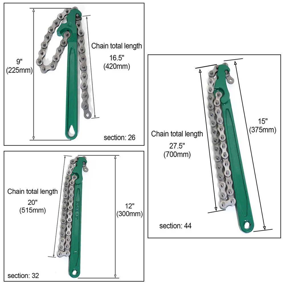 Chain Wrench For Oil Filters Type Double Chain Engine Box Spanner Hand Removal Tools 190mm Universal High Carbon Steel Ratchet