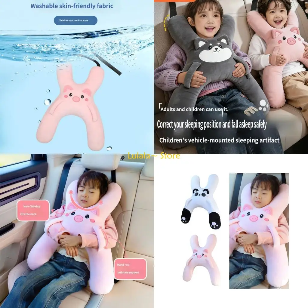 Y4QA Child Car Neck Pillow with H-Shaped Plush Design for Car Ride Use