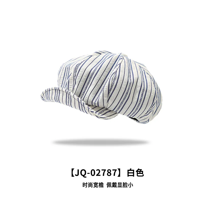 Vintage striped pleated beret women's spring niche irregular big head circumference showing face small sunscreen painter hat