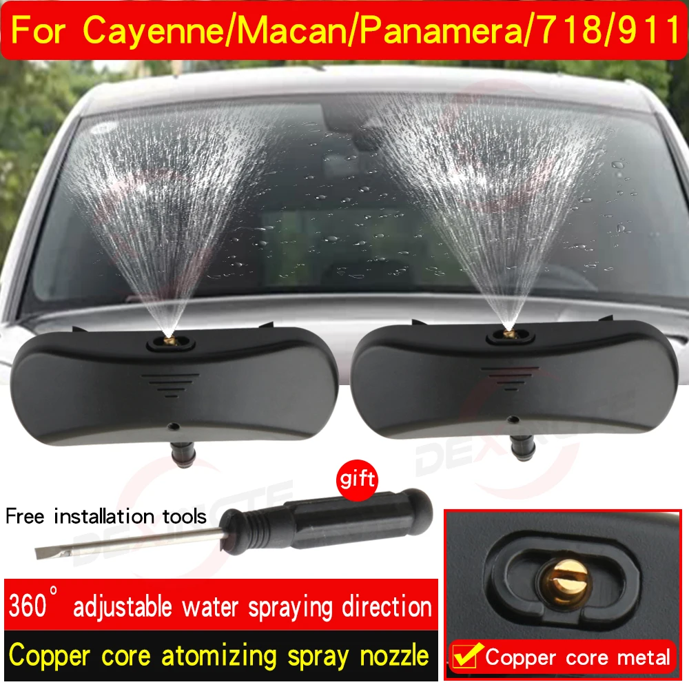 2Pcs Heated Spray Nozzle for Front Windscreen Washer For Porsche Cayenne 958 Panamera 970 Macan 95B2011-16 911 718 Water Nozzles