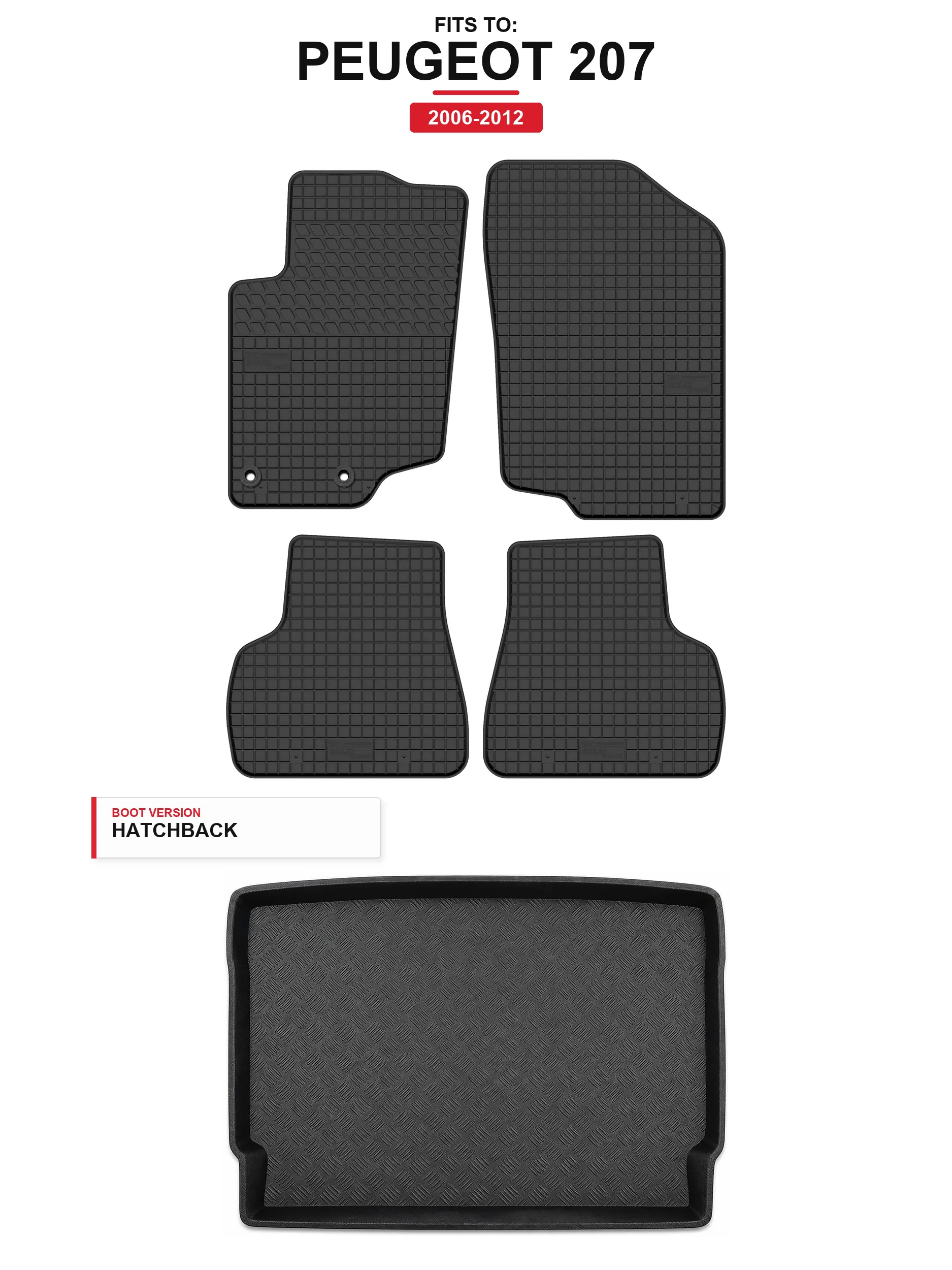 Image of Solidtread Gummi-Fußmatten + Kofferraummatte für: Peugeot 207 2006-2012 5-Türer.