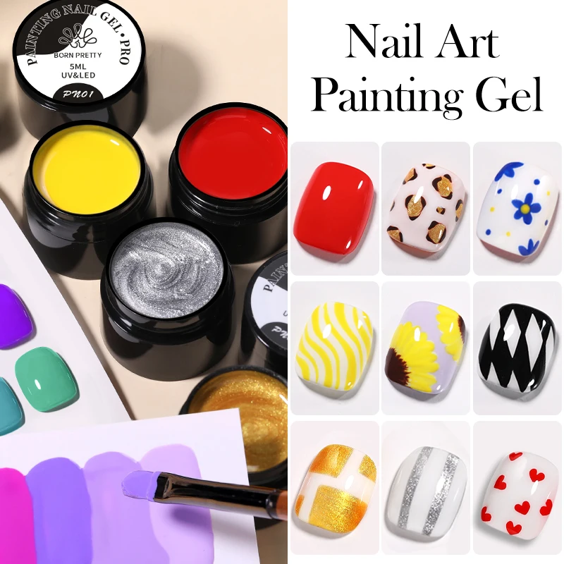 BORN PRETTY 5ml Painting Gel Nail Polish Flower Drawing Gel Soak Off Transparent Colors Nail Art Gel Semi Permanent Varnish