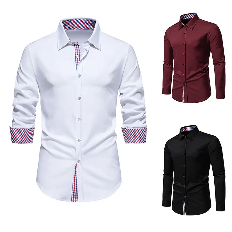 Nova camisa masculina nova triangular pescoço chaoyang grade cor combinando camisa de manga comprida a353