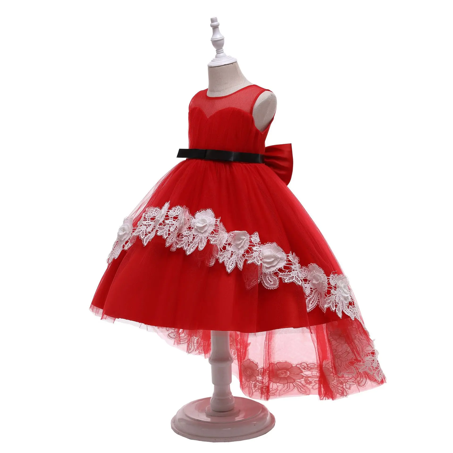 

3-10T Korean children's clothing trailing dress skirt big bow christening skirt girls birthday party wedding dress baby children